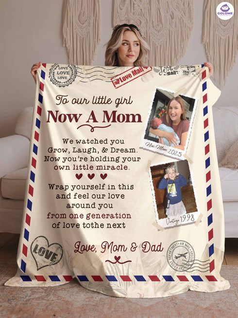 To Our Little Girl Now A Mom Blanket – Personalized Photo & Text | Message Blanket from Parents