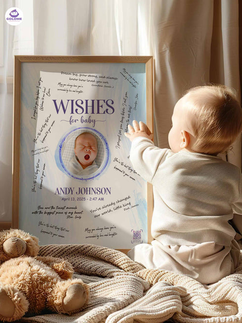 Personalized Wishes for Baby Poster – Custom Photo & Text – Baby Shower Guestbook Keepsake