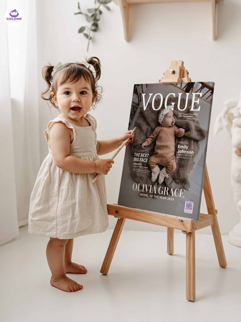 Baby Fashion Magazine Poster, Personalized Baby Canvas with Photo & Text, Custom Newborn Keepsake, Nursery Wall Art with QR MemoryVault