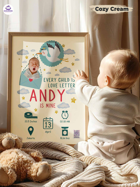 Baby Birth Stats Poster – Personalized Stork Delivery Print