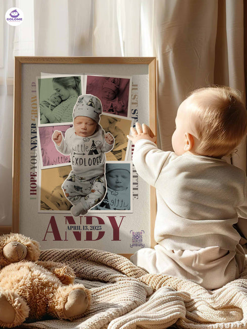 Personalized Baby Photo Collage Poster – “Never Grow Up” Lyric Print – Custom Keepsake (Copy)
