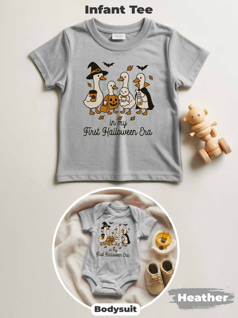 Personalized Baby “First Halloween Era” Outfit – Custom Goose Family Bodysuit & Infant Tee