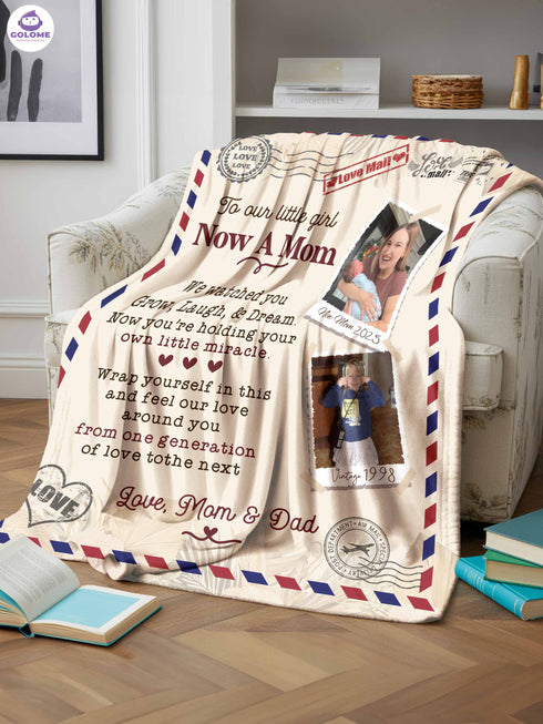 To Our Little Girl Now A Mom Blanket – Personalized Photo & Text | Message Blanket from Parents