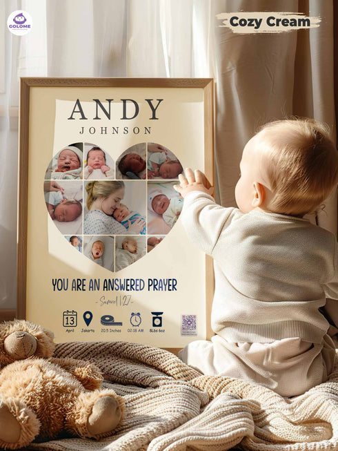 Heart Collage Baby Birth Poster – Personalized Newborn Print with Verse