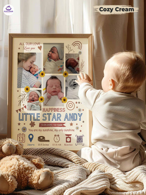 Baby Collage Poster – Personalized “Little Star” Birth Stats Wall Art
