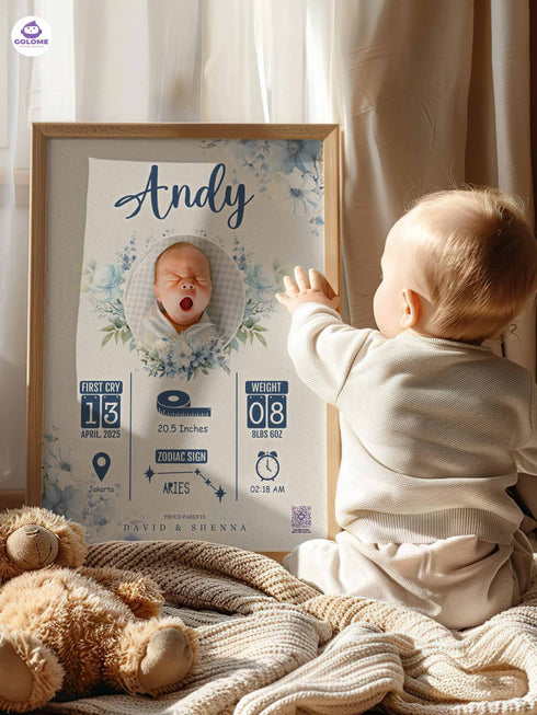 Floral Baby Birth Stats Poster – Personalized Newborn Print