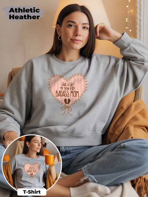 Just a Girl, Now a Badass Mom Sweatshirt – Personalized Photo & Text | New Mom Gift