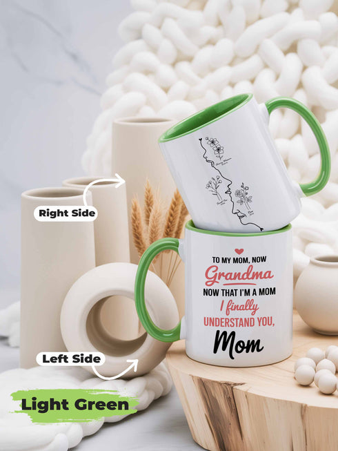 Personalized Grandma Mug from Daughter – Custom 3 Generation Faces & Birth Month Flowers – “Now That I’m a Mom, I Finally Understand You” Gift for Mom & Grandma
