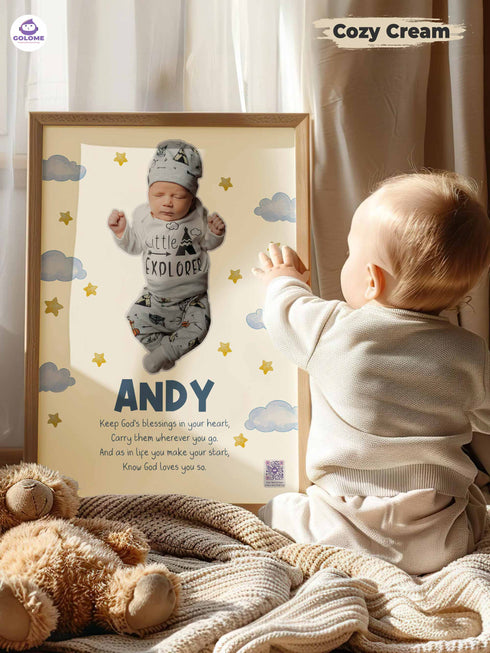 Personalized Baby Blessing Poster – Custom Name & Photo Christian Nursery Wall Art