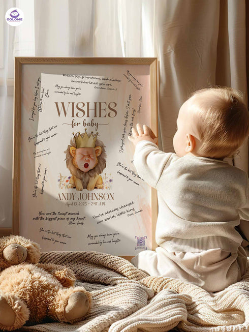 Personalized Wishes for Baby Poster – Custom Photo & Text – Baby Shower Guestbook Keepsake with QR MemoryVault